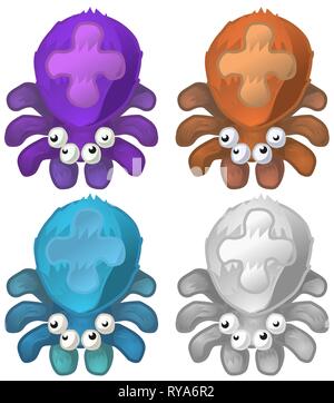 Spider cartoon character color variants set vector illustration, vertical, over white, isolated Stock Vector