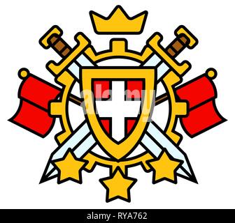 Coat of arms shield with swords, vector illustration, horizontal, isolated Stock Vector