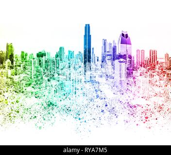 colorful city skyline illustration abstract skyscraper cityscape Stock Photo