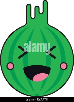 Laughing vector gooseberry in flat kawaii style isolated on white. Stock Vector