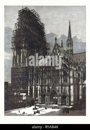 Cologne Cathedral, Finished after Six Centuries, Engraving 1880, Germany Stock Photo