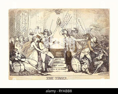 Thomas Rowlandson (British, 1756  1827 ), the Times, Probably 1783, Hand Colored Etching Stock Photo