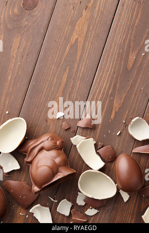 Easter composition with chocolate eggs and bunny Stock Photo