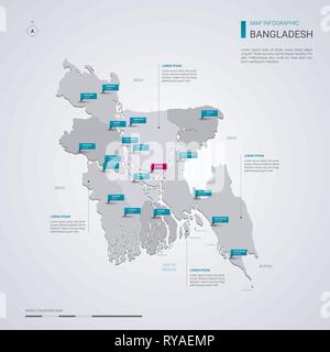 Editable template of map of Bangladesh with marks. Bangladesh on world ...