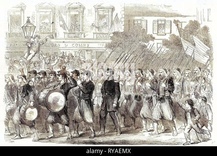 The Civil War in America: The 5th Regiment of New York Zouaves Passing Through Broadway on Their Way to Embark for the War Down South 22 June 1861 Stock Photo