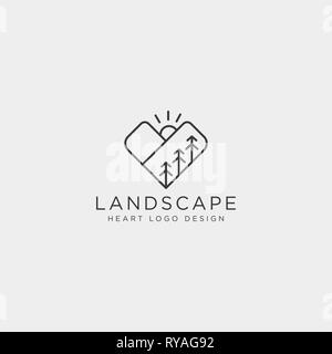 mountain love line logo template vector illustration icon element isolated Stock Vector