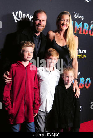 Hollywood, USA. 11th Mar, 2019. HOLLYWOOD, CA - MARCH 11: American beach volleyball player Casey Jennings and wife american beach volleyball player Kerri Walsh Jennings and their sons Sundance Thomas Jennings, Joseph Michael Jennings and daughter Scout Margery Jennings attend Disney's 'Dumbo' Premiere on March 11, 2019 at El Capitan Theatre in Hollywood, California. Credit: Barry King/Alamy Live News Stock Photo