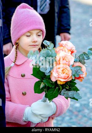 Princess Estelle of Sweden at the Inner Courtyard of the Royal Palace in Stockholm, on March 12, 2019, to celebrate Victoria's name day Photo: Albert Nieboer /  Netherlands OUT / Point de Vue OUT | Stock Photo