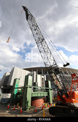 A general view of the New National Stadium under construction on March 13, 2019, Tokyo, Japan. The New National Stadium will be the venue for 2020 Tokyo Olympic and Paralympic Games. Credit: Naoki Morita/AFLO SPORT/Alamy Live News Stock Photo