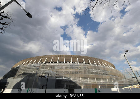 A general view of the New National Stadium under construction on March 13, 2019, Tokyo, Japan. The New National Stadium will be the venue for 2020 Tokyo Olympic and Paralympic Games. Credit: Naoki Morita/AFLO SPORT/Alamy Live News Stock Photo