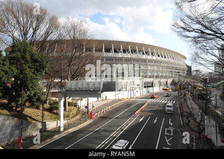 A general view of the New National Stadium under construction on March 13, 2019, Tokyo, Japan. The New National Stadium will be the venue for 2020 Tokyo Olympic and Paralympic Games. Credit: Naoki Morita/AFLO SPORT/Alamy Live News Stock Photo