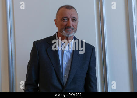 Madrid, Spain. 13th Mar, 2019. Arturo Pérez Reverte seen presenting his history book during a press conference.Four years of episode deliveries under the title ''Patente de corso'' have provided Arturo Pérez Reverte with the material for ''A History of Spain'', the compilation of his ''readings, experience and common sense'' about the memory of the country, '' from its origins to the end of the Transition' Credit: Jesus Hellin/SOPA Images/ZUMA Wire/Alamy Live News Stock Photo