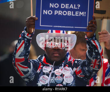 Parliament Square, London, UK. 13 March, 2019. Pro Brexit demonstrators outside the entrance to Parliament on the day the Chancellor of the Exchequer delivers his Spring Statement and MPs later vote on whether or not to leave the EU without an agreement. Credit: Malcolm Park/Alamy Live News. Stock Photo