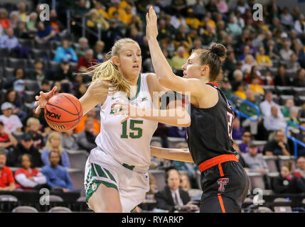 March 9, 2019: Baylor Forward Lauren Cox (15) drives with the ball during a Phillips 66 Big 12 Womens Basketball Championship quarterfinal game between the Baylor Lady Bears and the Texas Tech Lady Raiders at Chesapeake Energy Arena in Oklahoma City, OK. Gray Siegel/CSM Stock Photo