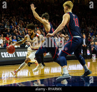 Mar 12 2019 Las Vegas, NV, U.S.A.Gonzaga guard Josh Perkins (13) drives to the basket during the NCAA West Coast Conference Men's Basketball Tournament championship between the Gonzaga Bulldogs and the Saint Mary's Gaels 47-60 lost at Orleans Arena Las Vegas, NV. Thurman James/CSM Stock Photo
