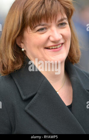 Westminster, London, UK. 13th Mar 2019. Politicians are interviewed on College Green, Westminster, following Philip Hammond's Spring Statement in the House. Nicky Morgan MP Credit: PjrFoto/Alamy Live News Stock Photo