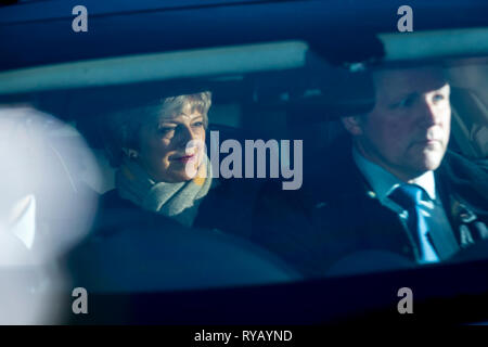 London, UK.  13 March 2019.  Theresa May, Prime Minister, arrives at the House of Commons.  MPs are to vote on whether to remove no deal as a Brexit option.  Credit: Stephen Chung / Alamy Live News Stock Photo