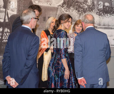 National Gallery, London, UK. 13 March, 2019. The Prince of Wales, Patron of the National Gallery, with Her Majesty Queen Letizia of Spain, attends the opening of Sorolla: Spanish Master of Light at the National Gallery, Trafalgar Square, London. Credit: Malcolm Park/Alamy Live News. Stock Photo