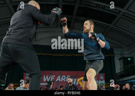 London, UK. 13th Mar, 2019. No.13 ranked UFC welterweight, Gunnar Nelson completes an open workout ahead of his fight on Saturday Credit: Dan Cooke/Alamy Live News Stock Photo