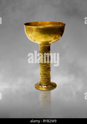 Bronze Age Hattian gold goblet from Grave K, possibly a Bronze Age Royal grave (2500 BC to 2250 BC) - Alacahoyuk - Museum of Anatolian Civilisations,  Stock Photo