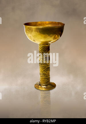 Bronze Age Hattian gold goblet from Grave K, possibly a Bronze Age Royal grave (2500 BC to 2250 BC) - Alacahoyuk - Museum of Anatolian Civilisations,  Stock Photo