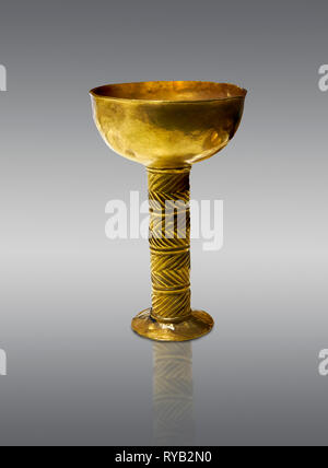 Bronze Age Hattian gold goblet from Grave K, possibly a Bronze Age Royal grave (2500 BC to 2250 BC) - Alacahoyuk - Museum of Anatolian Civilisations,  Stock Photo