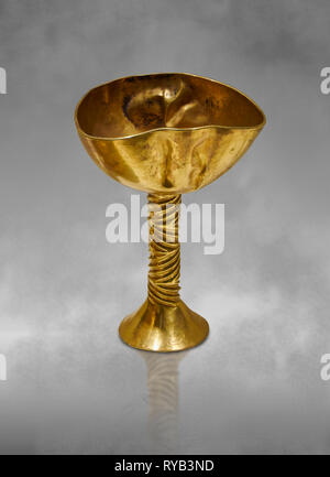 Bronze Age Hattian gold goblet from a possible Bronze Age Royal grave (2500 BC to 2250 BC) - Alacahoyuk - Museum of Anatolian Civilisations, Ankara, T Stock Photo