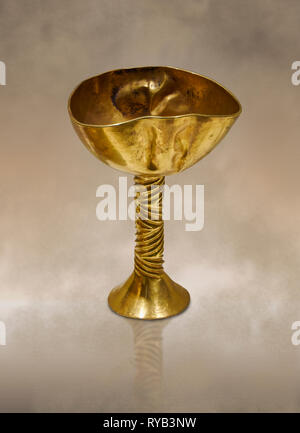 Bronze Age Hattian gold goblet from a possible Bronze Age Royal grave (2500 BC to 2250 BC) - Alacahoyuk - Museum of Anatolian Civilisations, Ankara, T Stock Photo