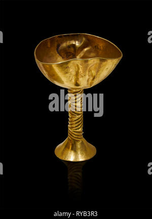 Bronze Age Hattian gold goblet from a possible Bronze Age Royal grave (2500 BC to 2250 BC) - Alacahoyuk - Museum of Anatolian Civilisations, Ankara, T Stock Photo