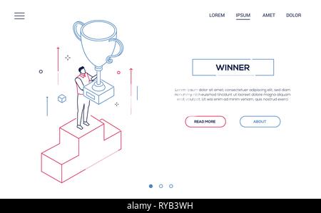Winner - line design style isometric web banner Stock Vector