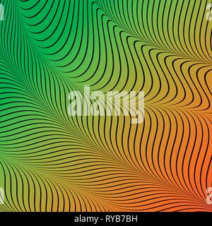Abstract acid color wavy background, optical art, opart striped. Neon gradient. Vector waves, geometry line stripes Stock Vector