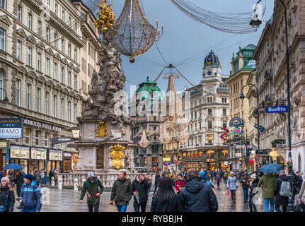 Trinity Column on Graben at Christmas. Vienna, Austria. Stock Photo