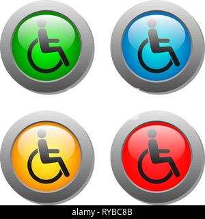 Disabled icon set on glass buttons. Vector illustration Stock Vector