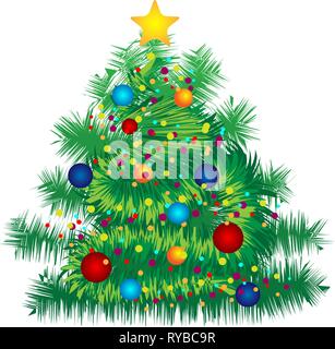 Christmas decorated tree isolated over white background holiday vector illustration Stock Vector