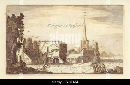 View of the ruins of the Abbey of Rijnsburg, The Netherlands, print maker: Jan van de Velde II, Robert de Baudous, 1616 Stock Photo