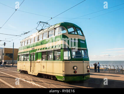 Blackpool Balloon tram car No. 717 which is part of the Heritage tram collection in Blackpool  717 now runs between the Pleasure Beach and North Pier Stock Photo