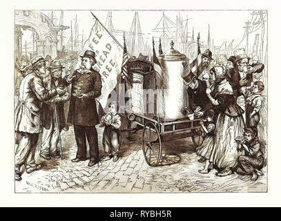 Dr. Kennion's Street Coffee-Urn Cart-a Good Temperance Movement. Drawn W.A. Rogers, US, USA, America, United States, American, Engraving 1880 Stock Photo