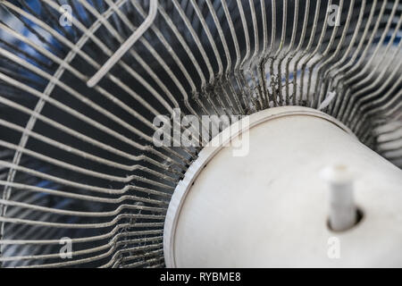 Detail of old office fan, dust on cage Stock Photo
