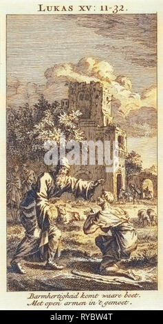 Return of the prodigal son, Jan Luyken, print maker: Anonymous, 1712 Stock Photo