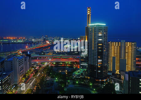 KOBE, JAPAN -27 FEB 2019- Night landscape view of the city of Kobe, the capital of Hyogo Prefecture in Honshu, Japan. Stock Photo