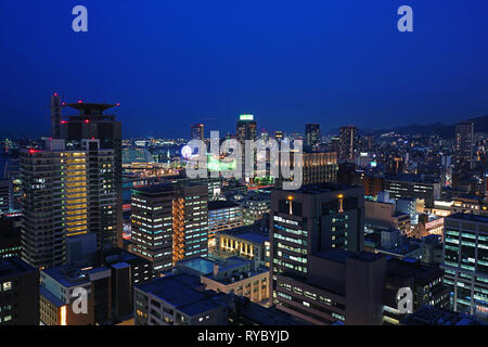 KOBE, JAPAN -27 FEB 2019- Night landscape view of the city of Kobe, the capital of Hyogo Prefecture in Honshu, Japan. Stock Photo