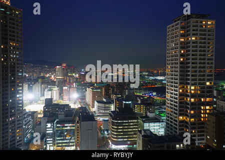 KOBE, JAPAN -27 FEB 2019- Night landscape view of the city of Kobe, the capital of Hyogo Prefecture in Honshu, Japan. Stock Photo