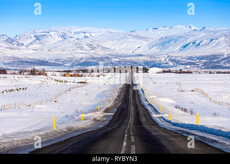 Long Road in Iceland Stock Photo