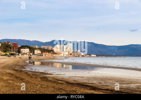 Follonica (GR), Tuscany, Italy. The town seen from the shore in a clear winter day Stock Photo