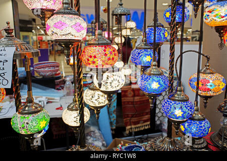 LEAD LIGHT LAMPS and COLOURFULL DISHES Stock Photo