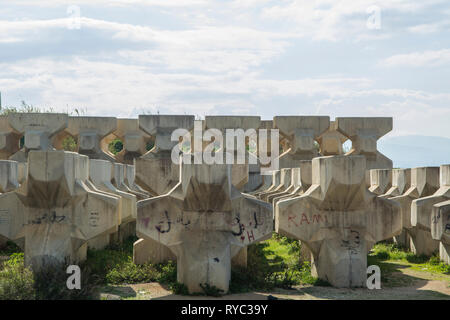 Wave breakers concrete blocks on the beach Beirut Lebanon Middle East Stock Photo