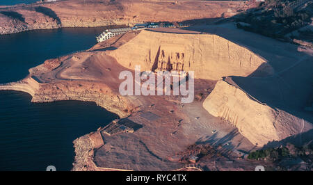 The Great Temple of Rameses II in ABU SIMBEL from Above, EGYPT Stock Photo