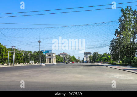 Chisinau Great National Assembly Square The Triumphal Arch and Electrical Power Lines on the Air Stock Photo