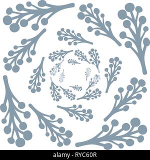 Hand drawn vector frame. Floral wreath with leaves, berries, branches Decorative elements for design. Ink, vintage and rustic styles. Stock Vector