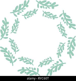 Hand drawn vector round olive frame. Floral wreath with leaves, berries, branches Decorative elements for design. Ink, vintage and rustic styles. Stock Vector